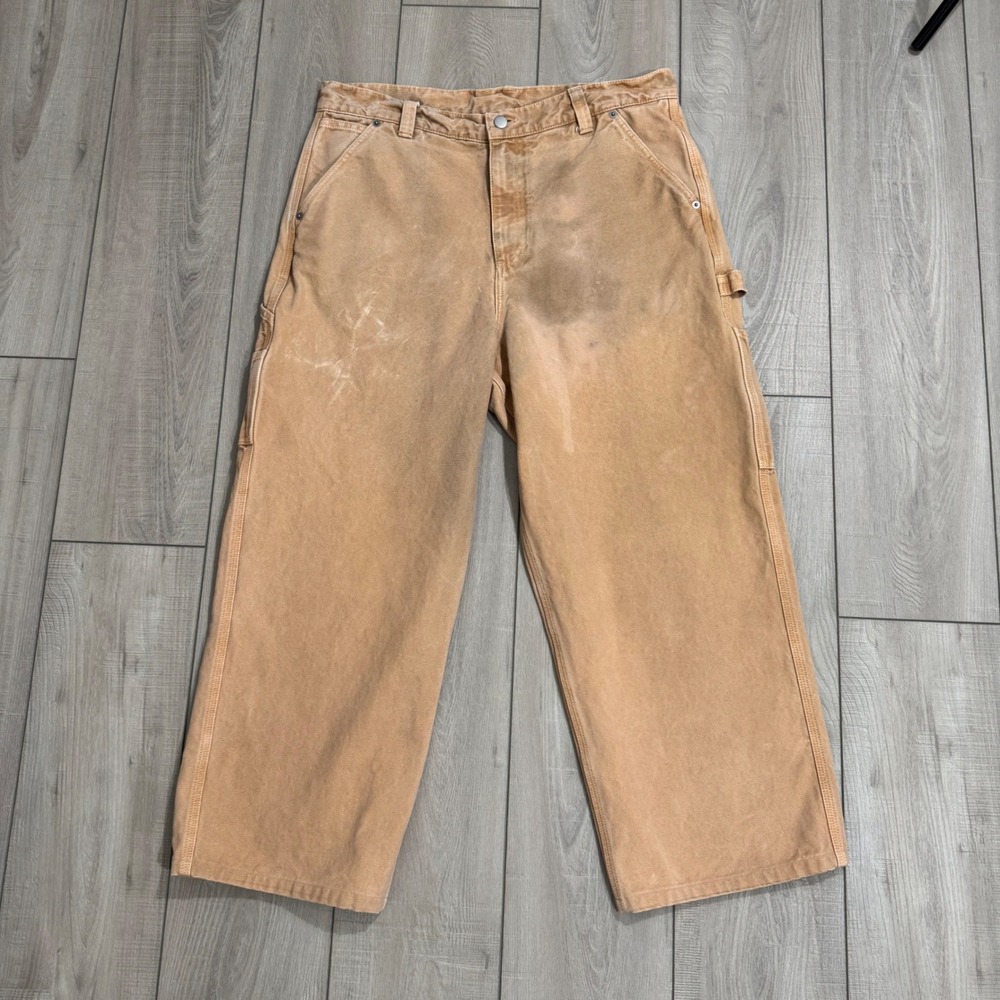 Velour Garments Carpenter Pants Mens 35 Tan Organic Cotton Canvas Workwear